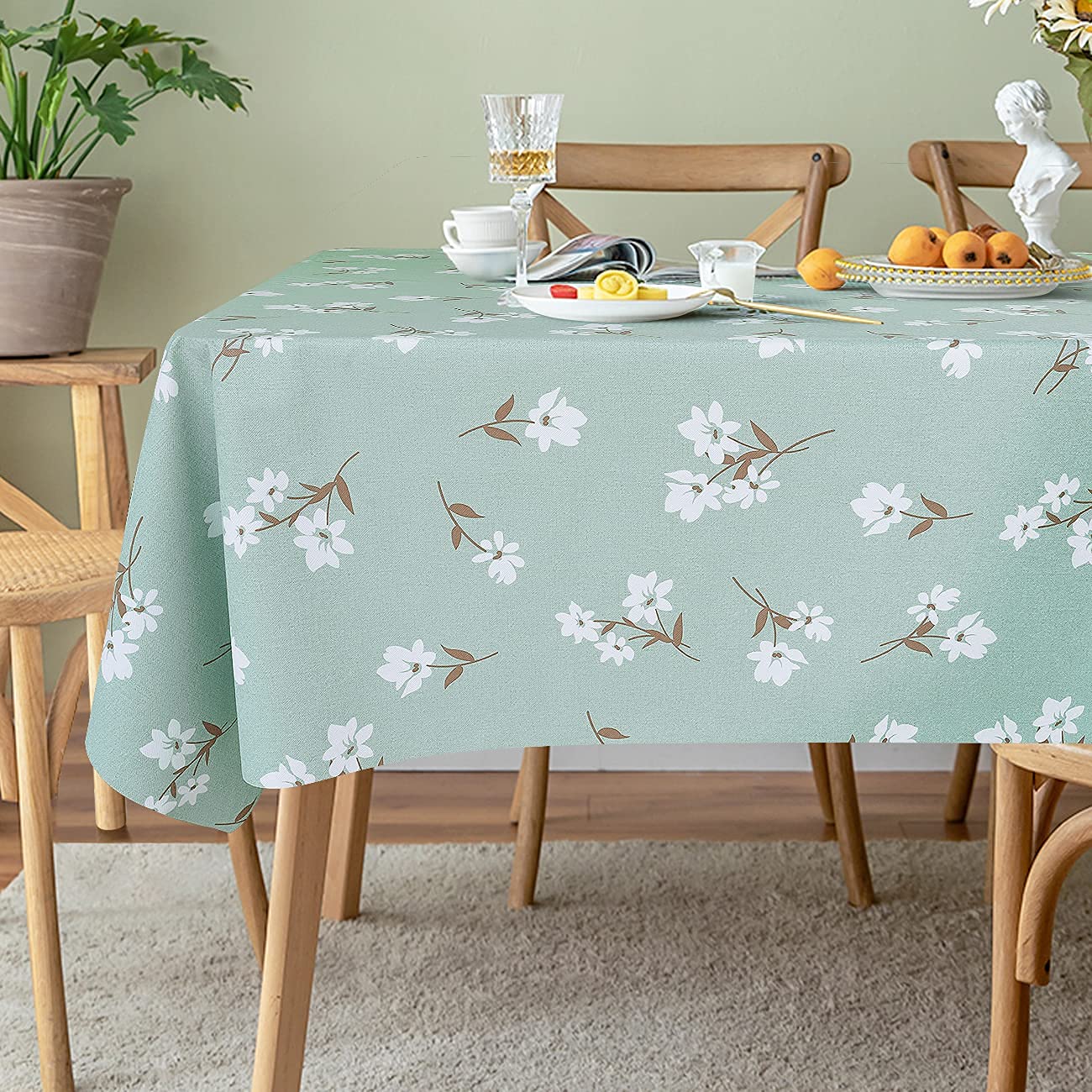 【送料無料】LOHOMEVE テーブルクロス ビニール おしゃれ テーブルカバー 撥水 布 正方形 長方形 北欧 汚れ防止 防水 防油 耐熱 pvc製 テーブルマット テーブルランナー グリーン 花柄 140×180CM