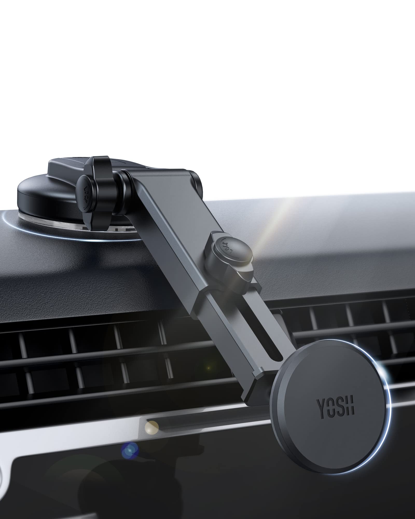 【送料無料】YOSH マグネット式車載ホルダー 真空粘着吸盤 水洗い復活 磁力強化 固い調節ロングアーム ..