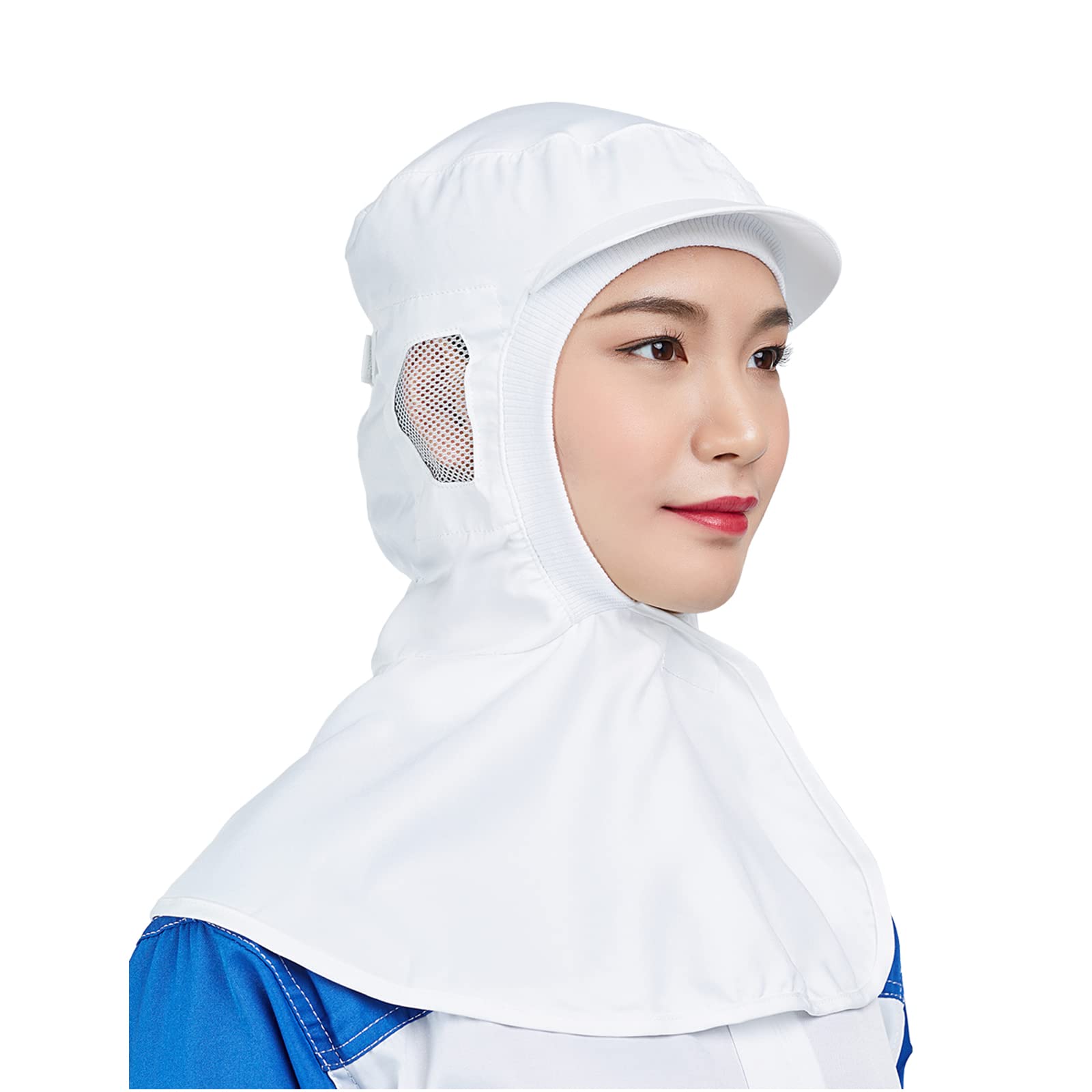 【送料無料】[Maifunn] フード帽子 衛生キャップ 食品業界向け 1枚 食品工場 頭巾帽子 耳部メッシュ 給..