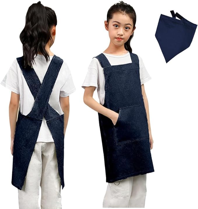 【送料無料】[JIAHU] エプロン 子供 キッズ 子供エプロン 男の子 女の子 被るだけ 子供用エプロン 三角巾 セット 小学生 中学生 子供エプロン三角巾セット リネン 子ども おしゃれ 可愛い 着脱簡単