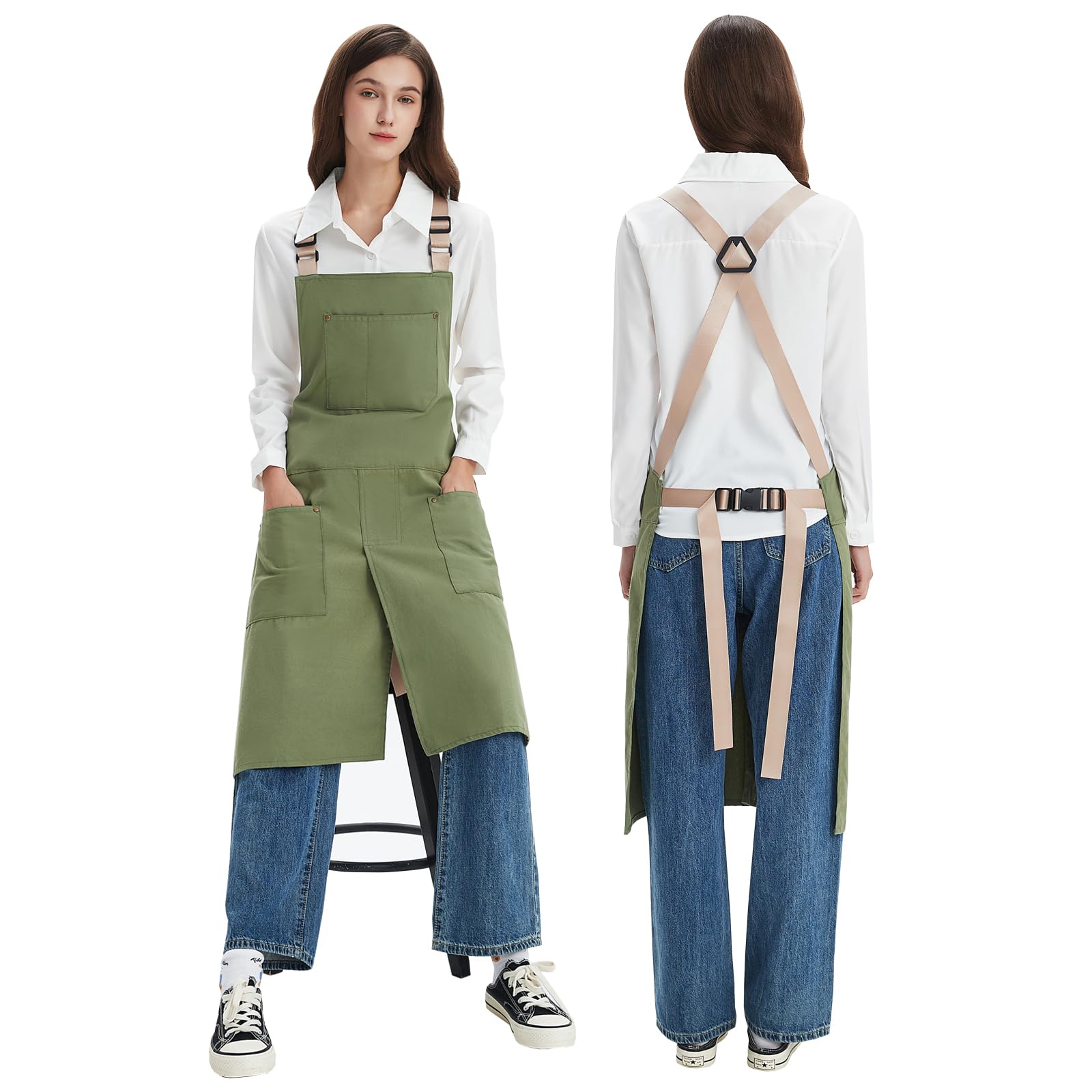 【送料無料】[Maifunn] 防水エプロン 前スリット 作業用エプロン 前掛け キャンバス 綿 動きやすい DIY..