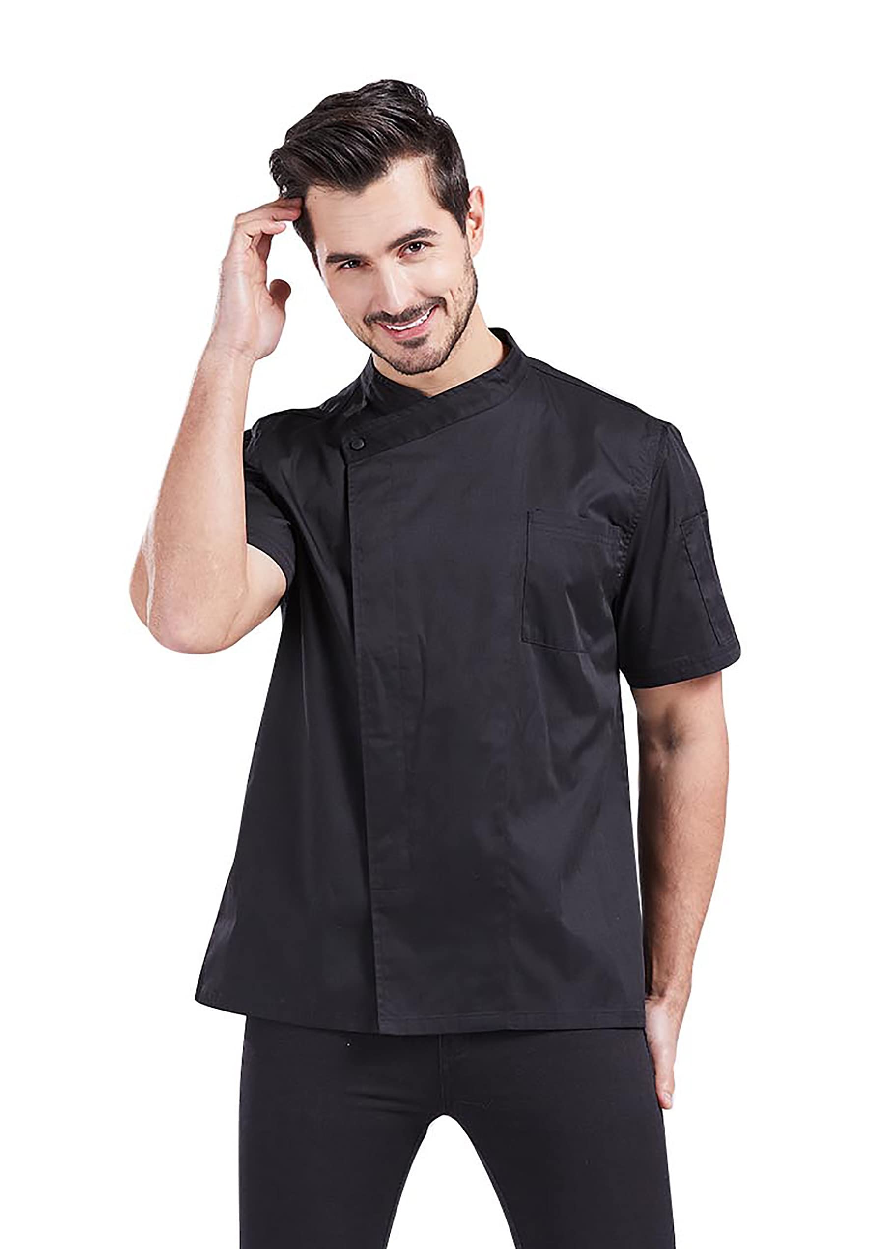 【送料無料】[Nanxson] シェフコート シェフ服 コック服 コックシャツ シェフジャケット 通気性 半袖 男女兼用 作業服 料理人 軽量 厨房 白 CFM0066 Black S