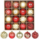 【送料無料】FINGOOO クリスマス ボール オーナメント ツリー 飾り 16PCS・8CM・5種類 キラキラ 北欧風 おしゃれ 豪華 プレゼント (8CM, C赤&金)