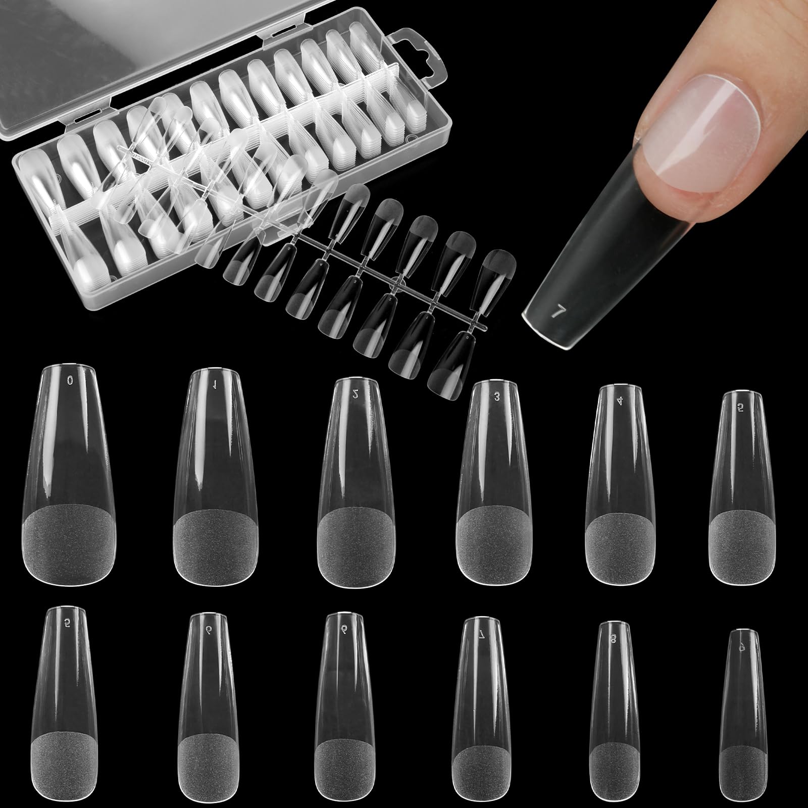 【送料無料】FINGOOO ネイルチップ 透明 240枚 ロング 超薄 クリア 長さ出し 長さだし ミディアム 付け爪 つけ爪 自然なフィット感 密着 (バレリーナL)