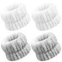 【送料無料】FINGOOO 洗顔用 手首バンド リストバンド 4点入り アームバンド 汗止め 吸水 速乾 伸縮性 柔らかい コットン製 ウォッシュバンド (ホワイト+グレー)