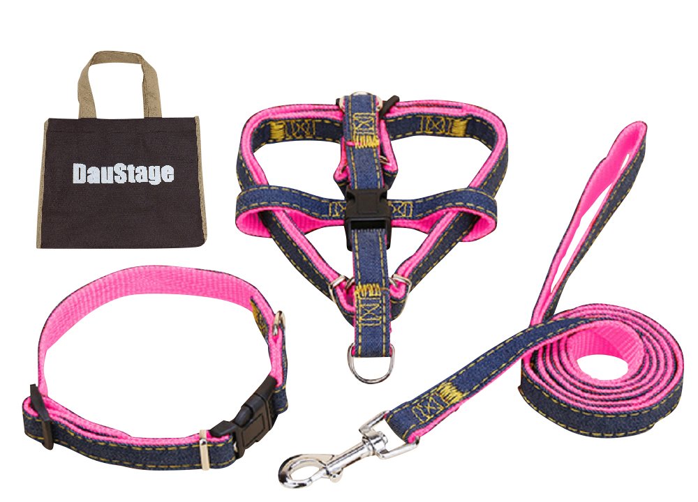 【送料無料】(DauStage) ハーネス リード 首輪 セット デニム 素材 選べる 4色 4サイズ 小型 中型 大型..