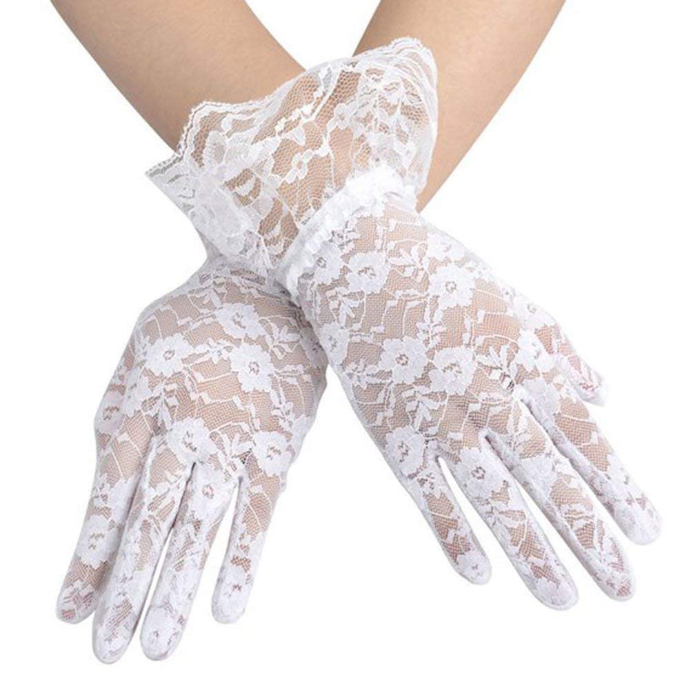 【送料無料】CCINEE レース 手袋 UVカット レディース ショート グローブ 滑り止め 紫外線対策 日焼け止め ウエディング アウトドア ドライビング用 春夏 (ホワイト)