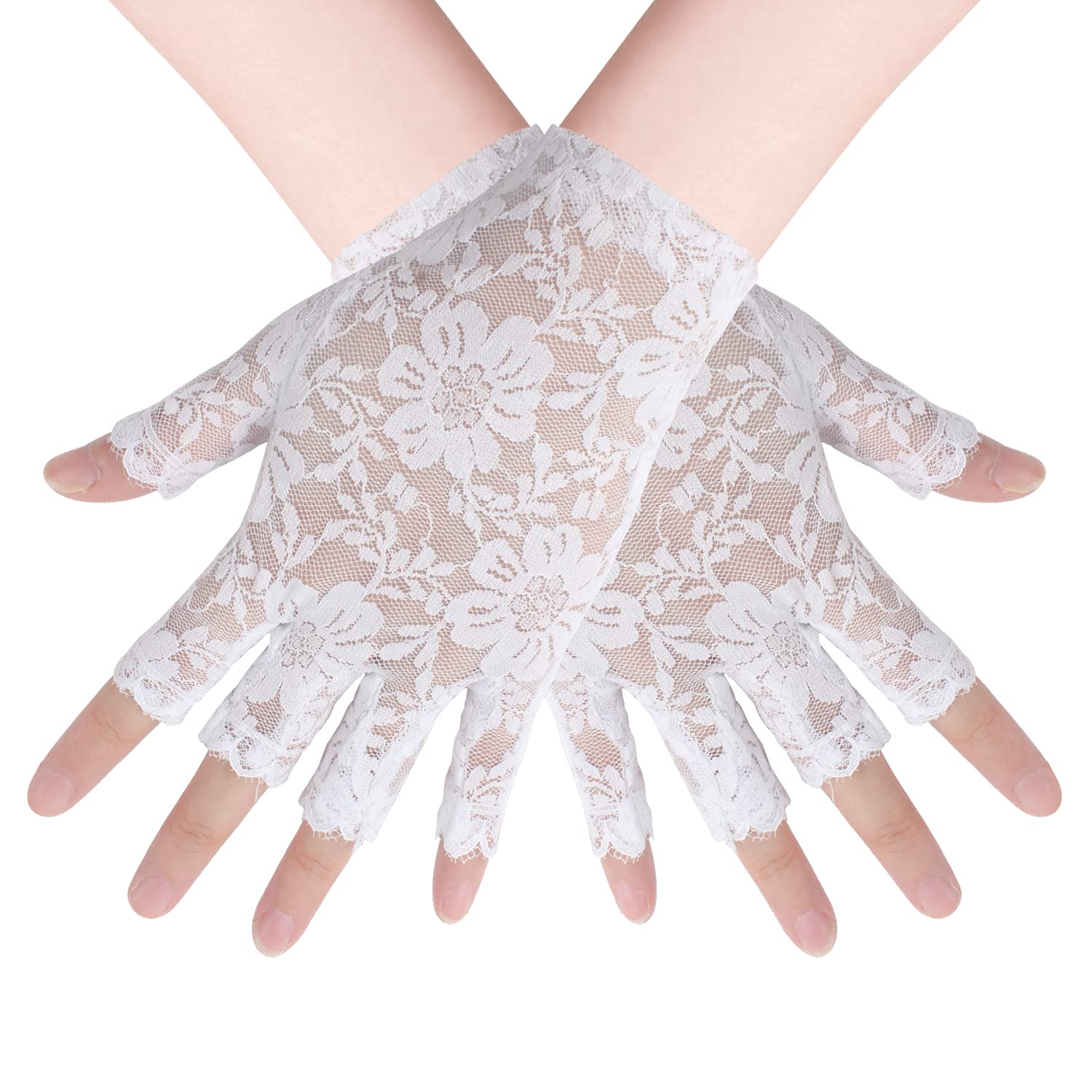 【送料無料】CCINEE グローブ UVカット手袋 レディース レース ショート 滑り止め 紫外線対策 日焼け止め ウエディング アウトドア ドライビング用 春夏 (指切 ホワイト)