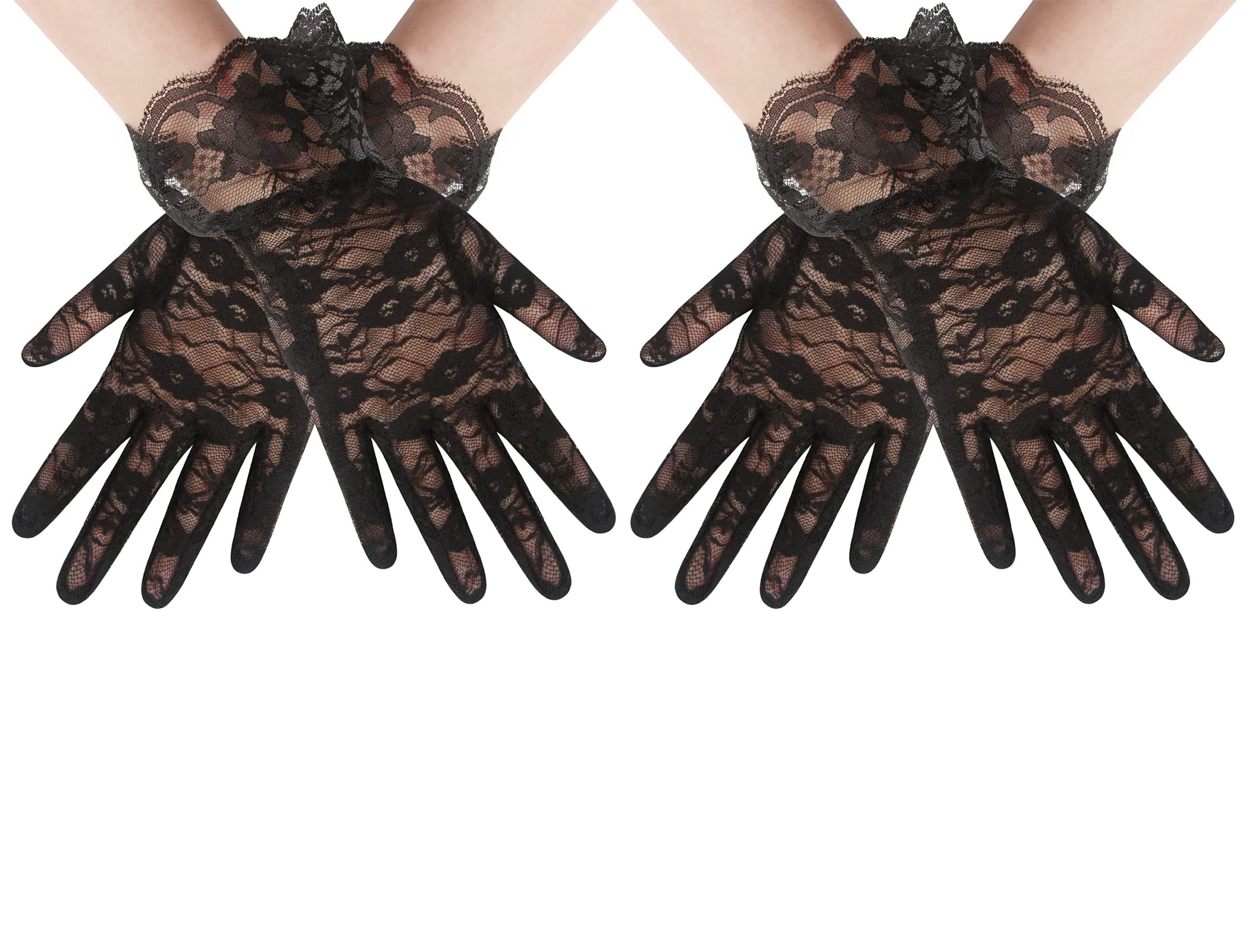 【送料無料】CCINEE グローブ UVカット手袋 レディース レース ショート 滑り止め 紫外線対策 日焼け止め ウエディング アウトドア ドライビング用 春夏 (2ペア 黒)