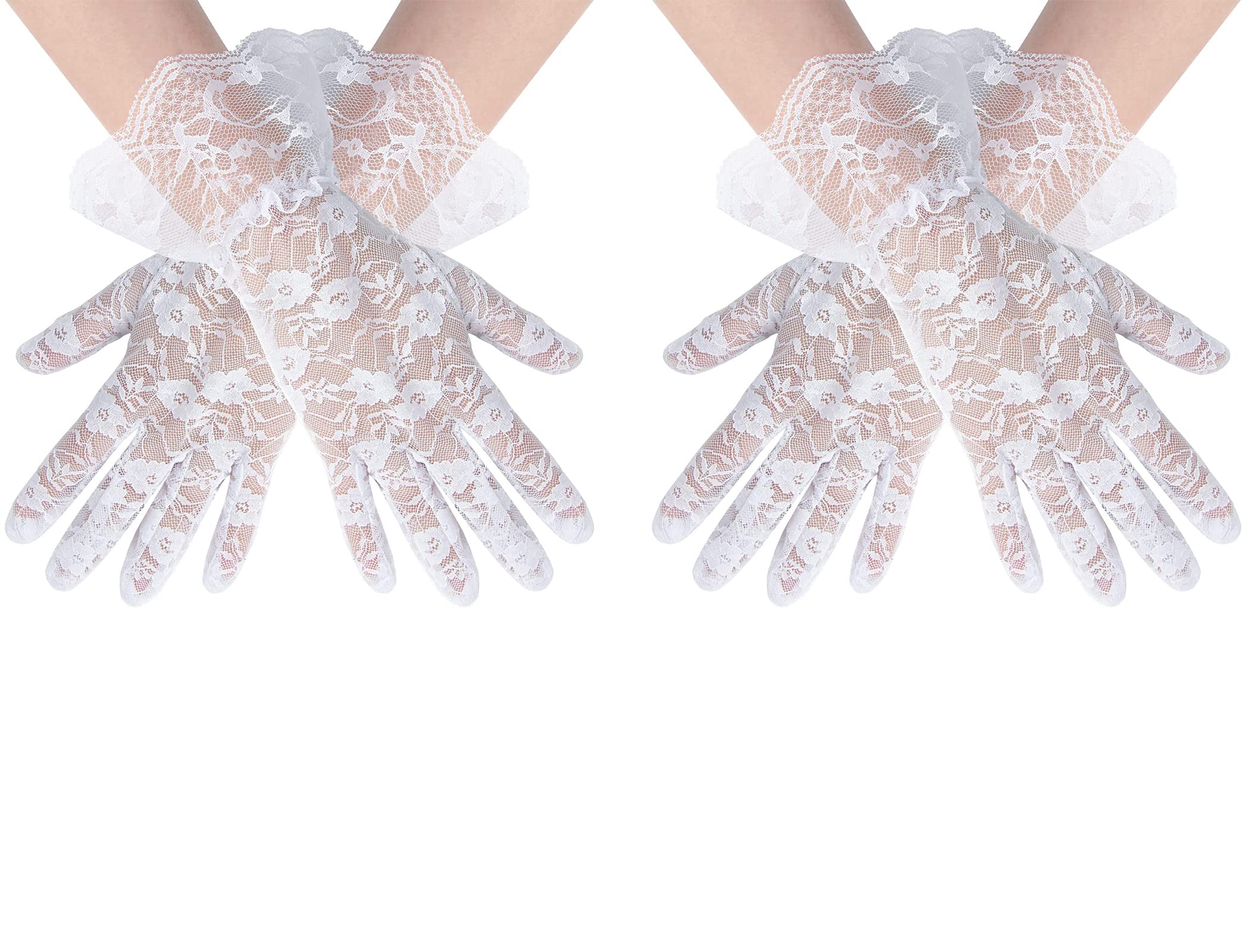 【送料無料】CCINEE グローブ UVカット手袋 レディース レース ショート 滑り止め 紫外線対策 日焼け止め ウエディング アウトドア ドライビング用 春夏 (2ペア 白)