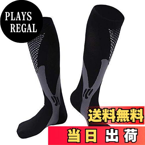 【送料無料】[Sweetimes] コンプレッションソックス スポーツソックス パワーストレッチ 着圧靴下 ふくらはぎサポーター ＃182(ブラック 2XL)