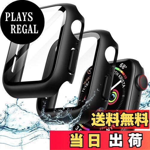 【送料無料】JEDirect Apple Watch SE (2022/2020) / Series 6 5 4 44mm用 防水ケース 液晶保護フィルム付き 強化ガラスフィルム内蔵 ハードPCバンパー 全面保護カバー 2個セット (ブラック)