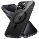 JEDirect iPhone 15 Pro 6.1インチ用 マグネット ケース MagSafe ワイヤレス充電対応 衝撃吸収 バンパーカバー 傷つけ防止 透明バック (ブラック)
