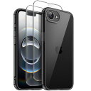 JETech 3 in 1 iPhone 16e 6.1 インチ2025用 ケース 2枚強化ガラスフィルム付き 黄ばまない 耐衝撃バンパー スマホカバー (ブラック)