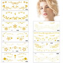 mefeny タトゥーシール 入れ墨シール フェイス 星 花 蝶 雪の結晶 ゴールド 水転写 10枚セット かわいい おしゃれ 剥がせる 長持ち 祭り