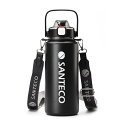 SANTECO 水筒 真空断熱スポーツボトル 1.2L 取りはずしでき肩に 保冷 保温 魔法瓶 ストロー付き 直飲み スポーツドリンク対応 おしゃれ 広口 ブラ...
