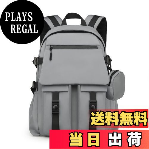 【送料無料】[OFAMOUS] リュック バックパック メンズ ミニポーチ付き Dリング付き チェストストラップ付き リュックサック 大容量 撥水 軽量 通勤 通学 旅行 旅行リュック カジュアル スタイリッシュ おしゃれ（グレー）