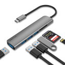 USB C ハブ 6in1 USB Type C WALNEW HUB 変換アダプタ USB 3.0ポート4つ 高速データ転送 タイプC ハブ TFカード/SDカードMacBook Pro/MacBook Air/iPad Pro, Samsung Galaxy など デバイス対応 (Gray)