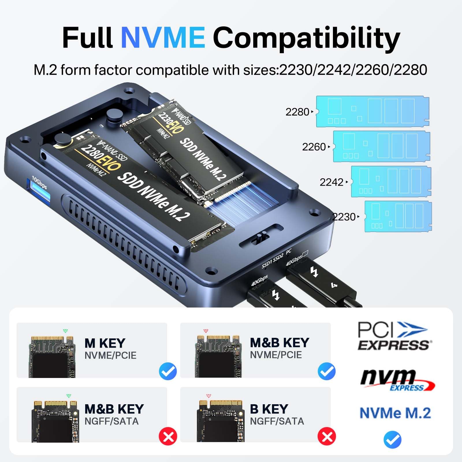 【送料無料】ACASIS 40Gbps M.2 NVMe SSD 外付けケース 冷却ファン内蔵 Thunderbolt4/3 & USB4.0完全対応 デュアルベイM.2 NVMeエンクロージャー B+M/M key SSD対応 ソフトウェアRAID0/1構築可能 M1/M2 & Windows 対応 デュアル4Kディスプレイ出力 2ポートType-C 40Gbps(TBU4 - Image 3