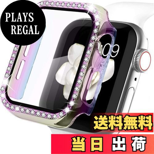 【送料無料】【キラキラカバー】WASPO コンパチブル iWatchケース 45mm 保護フィルム付き クリスタルダイヤ付き アップルウォッチカバー 女性専用 全面保護ケース(45mm Series 9/8/7,玉虫色)