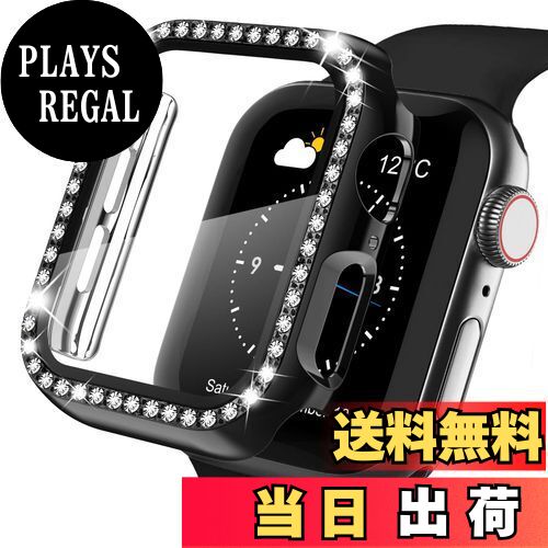 【送料無料】【キラキラカバー】WASPO コンパチブル iWatchケース 46mm 保護フィルム付き クリスタルダイヤ付き アップルウォッチカバー 女性専用 全面保護ケース(46mm Series 10,ブラック)