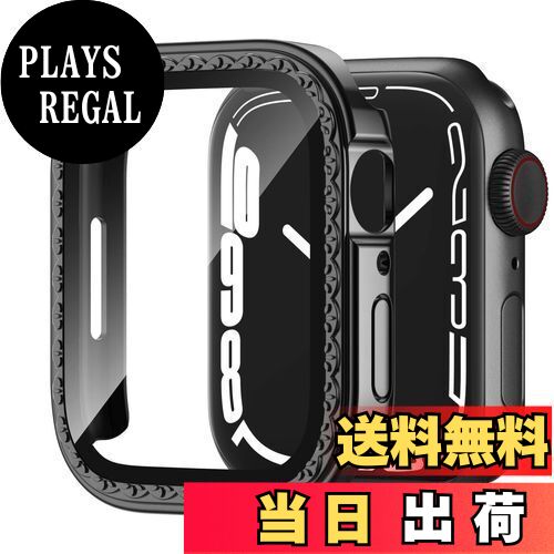 【送料無料】【レス柄カバー】WASPO コンパチブル iWatchケース 45mm 保護フィルム付き 可愛いレス柄エッジ アップルウォッチカバー 女性専用 全面保護ケース(45mm Series 9/8/7,ブラック)