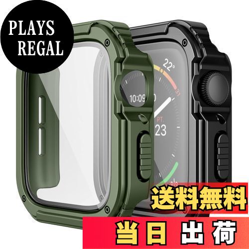 【送料無料】2枚入り Adepoy コンパチブル Apple Watch Series 6/5/4/SE 44mm 用 ケース 頑丈 アップルウォッチケース 全面保護カバー 耐衝撃 スポーツケース 落下 衝撃 吸収 傷防止 Apple watch ケース 44mm（ブラック アーミーグリーン）