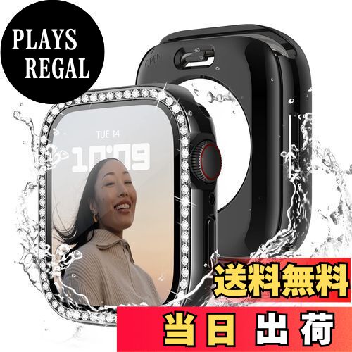 【送料無料】360度防水設計 Recoppa コンパチブル Apple Watch ケース 44mm キラキラ アップルウォッチカバー 防水ケース Series 6 5 4 SEに対応 ガラスフィルム付き 一体型 IP68完全防水 ダイヤモンド 光沢感 オシャレ レディース ブラック 44mm