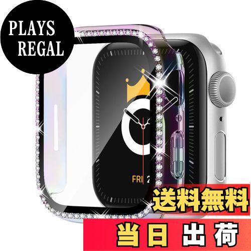 【送料無料】Adepoy コンパチブル Apple Watch ケース 42mm キラキラ アップルウォッチカバー Series 10 保護フィルム付き シングルダイヤモンド Apple Watch キラキラ ケース iwatch用 光沢感 お洒落（42mm Series 10 玉虫色）