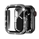 Adepoy コンパチブル Apple Watch ケース 46mm キラキラ アップルウォッチカバー Series 10専用 保護フィルム付き ダブルダイヤモンド Apple Watch キラキラカバー iwatch用 光沢感 お洒落 Series10の46mm ブラック(2)