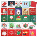 【送料無料】Hianjoo クリスマス カード ミニ グリーティングカード 24枚セット メッセージカード 封筒付き クリスマス柄 可愛い お祝い 挨拶 ギフトカード クリスマスカード (7cm*7cm 二つ折り)