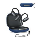For Anker Soundcore AeroFit 2 用 ケース カバー 【KONXISA】ワイヤレスイヤホン ケース シリコン素材 着用しやすい 耐衝撃 防水防塵 ウォッシャブル(カラビナ付き+ストラップ付き ) 装着充電可能 持ち運びがしやすい(ブルー)