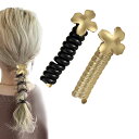 ChasCoCo ヘアアクセサリー 金具付き 飾りつきヘアゴム コイルポニー 電話コード型 ヘアゴムコイルアップ 2本セット 四つ葉のクローバー (ブラック+ゴールド)