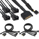 Xiatiaosann SATA - 3 ピン 4 ピン PWM ファン アダプター スプリッター ハブ 12V デスクトップ コンピューター クーラー ケース ファン用編組スリーブ ケーブル (30cm、2 パック)