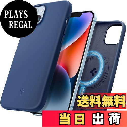 【送料無料】Spigen iPhone14Plus ケース Magsafe対応 マグネット搭載 シリコーンケース 4重構造 指紋防止 擦り傷防止 レンズ保護 超薄型 超軽量 シリコン・フィット マグ・フィット ACS04921 (ネイビー・ブルー)