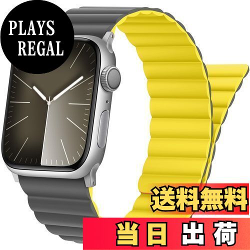 【送料無料】シリコン磁気アップルウォッチ バンド コンパチブル Apple Watch バンド 42mm (シリーズ 10) 41mm 40mm 38mm シリーズ 10 9 8 7 6 5 4 3 2 1 SE 、強力な磁気閉鎖を備えた調整可能なバンド iWatch用 (黄灰色)