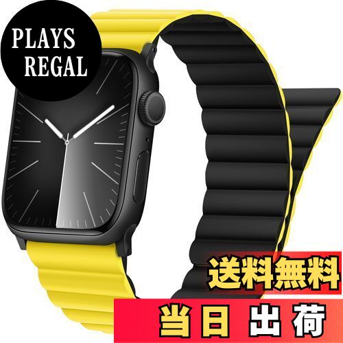 【送料無料】シリコン磁気アップルウォッチ バンド コンパチブル Apple Watch バンド 42mm (シリーズ 10) 41mm 40mm 38mm シリーズ 10 9 8 7 6 5 4 3 2 1 SE 、強力な磁気閉鎖を備えた調整可能なバンド iWatch用 (黄黒)