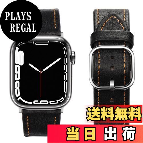 【送料無料】Band コンパチブル Apple Watch バンド 45mm 44mm 42mm 41mm 40mm 38mm アップルウォッチ バンド，トップグレインレザー交換バンド iWatch SE シリーズ7 6 5 4 3 2 1 (45mm/44mm/42mm，黒