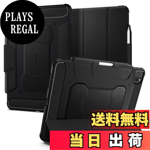 【送料無料】Spigen iPad Pro 11インチ ケース (2022 2021 2020 2018)用 第4/3/2/1/世代対応 カバー 三つ折り スタンド Apple Pencil対応 耐衝撃 米軍MIL規格 落下 衝撃 吸収 ラギッド・アーマープロ ACS01024 (ブラック)