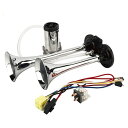 8MILELAKE 車用エアホーンキット 12V 150dB スーパー大声 ツイントーンクロームメッキ亜鉛デュアルトランペット 自動車 大型車 トラック 汽船 汎用