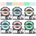 【送料無料】人気 ガーリー テープセット 12mm 互換 テプラ キングジム テプラpro カートリッジ ダマスク?ピンク スター?ブルー ボタニカル?オレンジ 水玉 ピンク チェック青 水玉緑 黒文字+グレー文字 6色セット