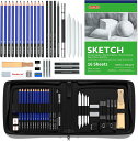 【送料無料】Shuttle Art スケッチ鉛筆 デッサンツール 子供や大人も適用な絵具 37点 ポップアップ式 ポータブル 収納ケース付き 素描初心者 アーテ...