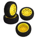 【送料無料】HOBBYPOWER 4pcsホイール リム & ゴムタイヤ(フロント & リア) 適用 RC 1/10オフロードカー&バギー (黄)