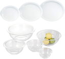 【送料無料】iwaki 耐熱ガラス ボウル 丸型 5点セット + レンジカバー (900ml用・1.5L用・2.5L用)