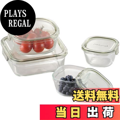 【送料無料】iwaki(イワキ) 耐熱ガラス 保存容器 オリーブグリーン 角型 4点セット パック&レンジ PC-PRN4G41