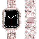 【送料無料】対応Apple Watch Series 8 41mm 2022 /7 41mm 2021用 ケース バント アップルウォッチ 8 41mm 交換バンド ラインストーン 光沢度高い お洒落 傷防止 超簿軽量 PC材質ケース 高級ステンレスバンド Apple Watch 7 カバー(41mm|ローズピンク)