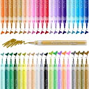 Ohuhu マーカーペン 40色 セット アクリルペン 細い先端 水性ペン カラーペン 蛍光ペン 4の金属色 5つの蛍光色 2つの肌色(白と灰色)29基本色 異なる表面で作業する プラスチック 石 木 卵 ガラス セラミック キャンバス 紙 織物 金属表面