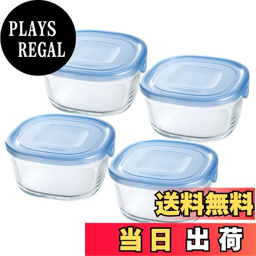 【送料無料】iwaki(イワキ) 耐熱ガラス 保存容器 アクアブルー 角型 M 550ml ×4個セット パック&レンジ KBC3240HBL