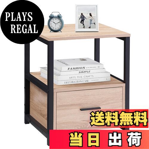 【送料無料】VECELO サイドテーブル ベッドサイドテーブル ナイトテーブル オーク 幅40cm×長さ40cm×高さ56cm 引き出し付き ベッド横 収納付き スクエア おしゃれ 北欧風 【日本正規輸入品】