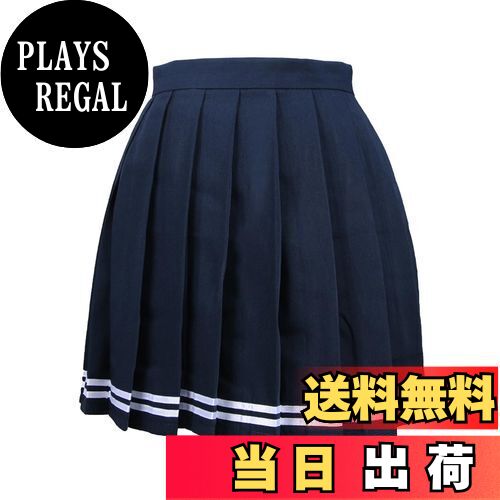 【送料無料】[Blostirno] プリーツスカート ミニ スクール ミニスカート 無地 ハイウェスト ひざ丈 制服 女子高校生 紺＋白線（JP0062NYW-M）